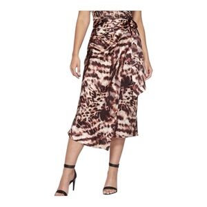 NWT Marciano Guess Animal Magic Wrap Skirt Size XS 100% Pure Silk Brown & Tan